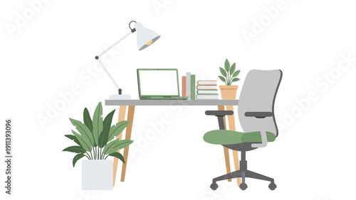 Modern minimalist workspace with desk, chair, and plants for home office decor