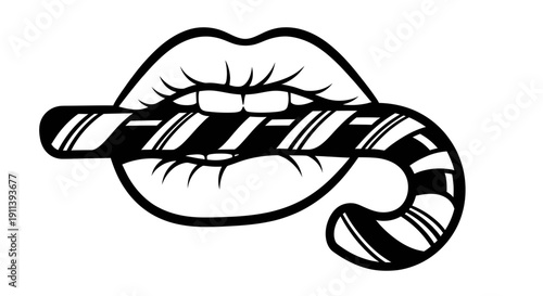 Sensual Lips Biting Candy Cane - Christmas and Holiday Fun