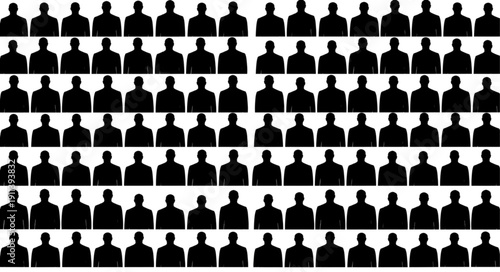 Many Silhouettes of People in Suits Standing in Rows.