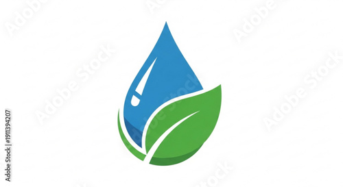 Eco friendly water droplet with green leaf symbol vector