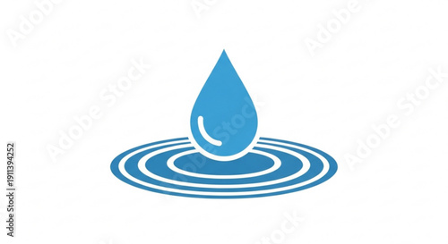 Blue water drop creates ripples in a calm surface