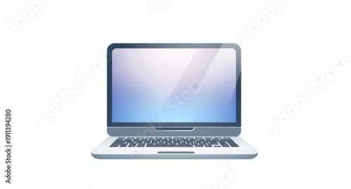 Modern silver notebook computer with an open blank screen display isolated on white background for business technology and mobile internet communication