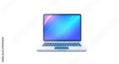 Open silver laptop computer with a blank black screen display isolated on a white background for business technology and mobile communication work