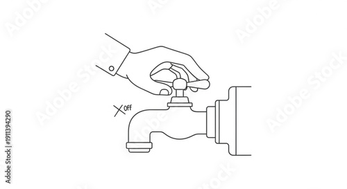 Hand turning off water faucet with x symbol