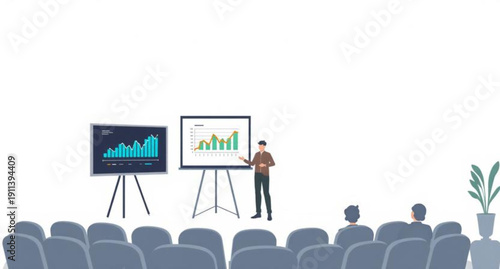 Successful business team using a laptop and network technology icons to communicate marketing ideas and graph data in a modern office concept