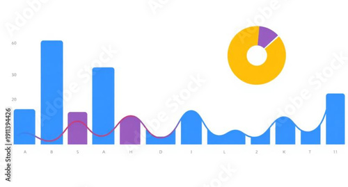 3D vector illustration of a financial business graph and growth chart featuring a green success arrow and colorful data infographic elements for a professional report template