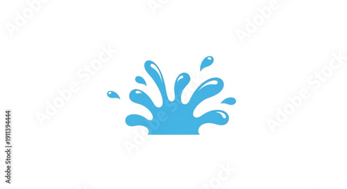 Blue water splash icon with droplets on white background design