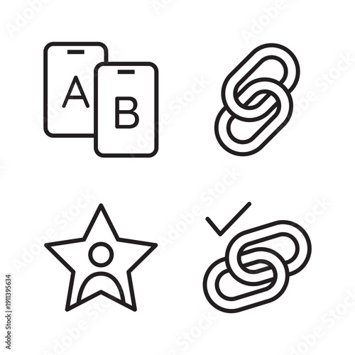 SEO link building and AB testing thin line icons for web optimization