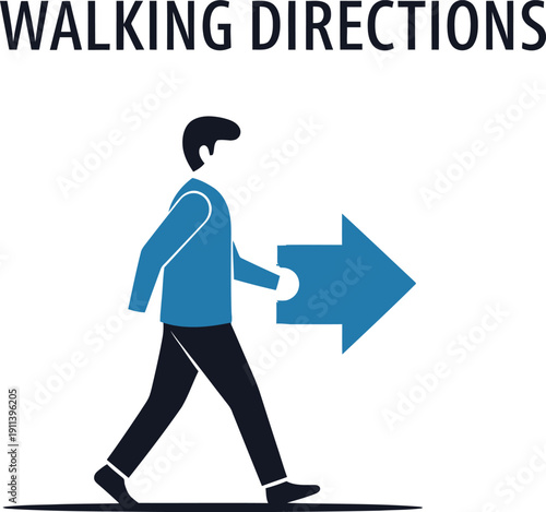 Walking Directions: A simplified illustration of a person walking, seamlessly integrating a directional arrow to symbolize guidance and the act of proceeding forward.