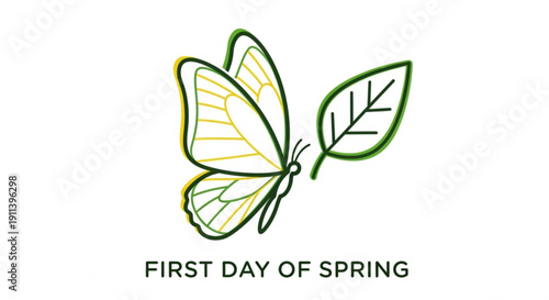 Butterfly with leaves on first day of spring symbolizing new life and renewal in nature