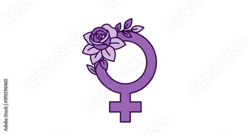 Purple female symbol with floral wreath decoration on white background