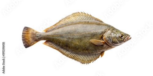 Schilderij op canvas Whole Fresh Raw Halibut Isolated on White
