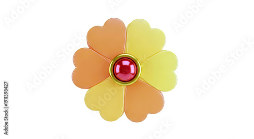 Stylized Flower with Heart-Shaped Petals and Gem Center