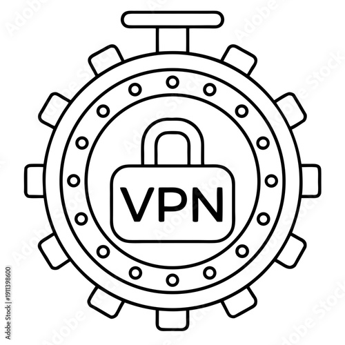 VPN Configuration and Secure Settings Line Icon - Virtual Private Network Gear