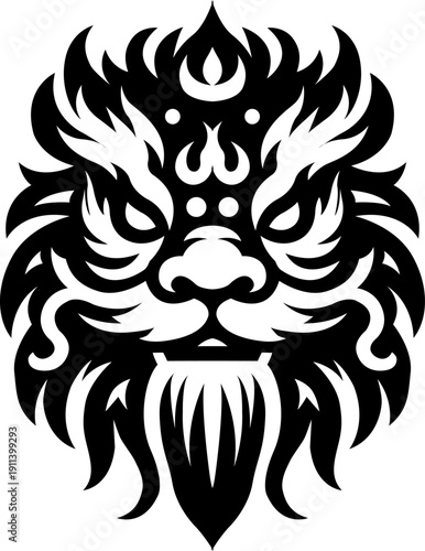 Fierce Chinese Guardian Lion Face Illustration