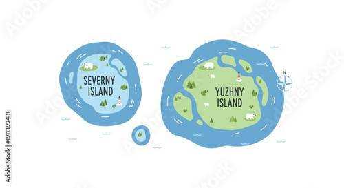 Stylized vector map of Novaya Zemlya islands perfect for educational materials