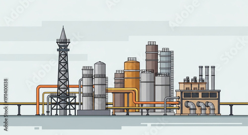 Industrial Chemical Plant with Towers and Pipes.