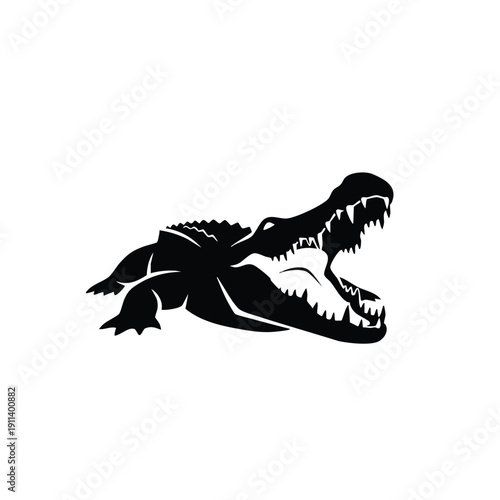Aggressive Alligator Head Silhouette with Open Mouth and Sharp Teeth.