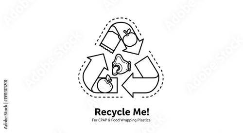 Symbolic representation for recycling CPAP medical masks and food packaging contribute to