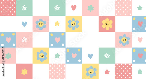 Sweet Dreams Patchwork: A charming pastel pattern with playful icons and inviting tones