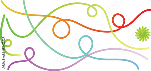 Vibrant gradient line shapes with rainbow ribbons art