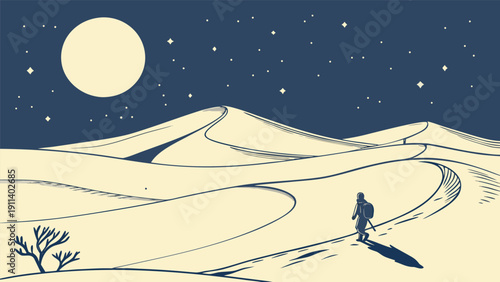 Starry Moonlit Desert Dunes Night Landscape Vector