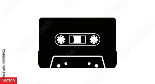 Retro audio cassette tape icon, nostalgic music storage, analog sound recording symbol