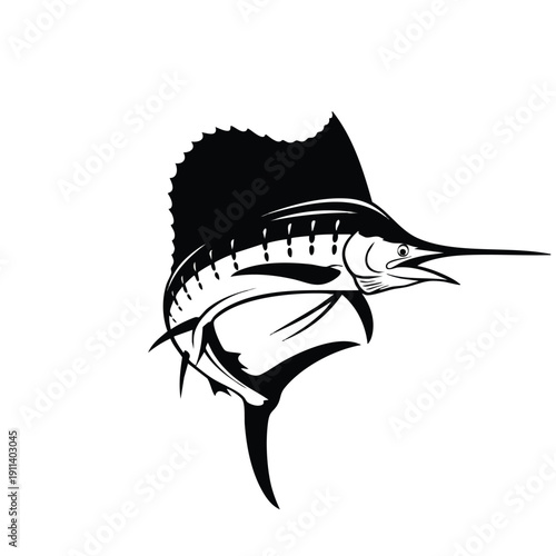 Black and White Sailfish Illustration for Fishing Enthusiasts.