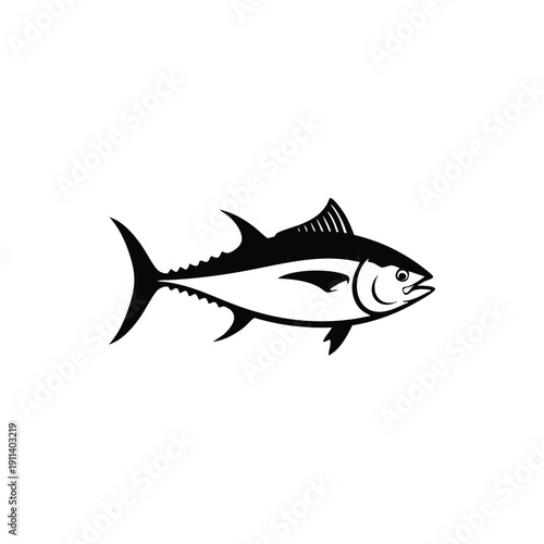 Black and White Tuna Fish Illustration.