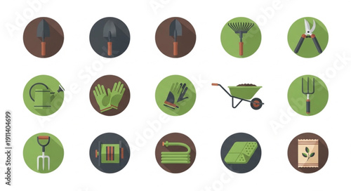 Gardening Tools and Supplies Collection Flat Icons.