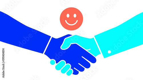 Colorful handshake: symbol of partnership and friendship with a smiling face