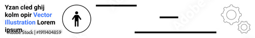 User profile, settings, digital interface, configuration, system management, technical processes. Human icon surrounded by horizontal lines and gears. User profile and settings concept