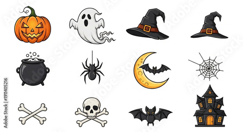 Halloween Icons Collection Spooky Symbols And Decorations.