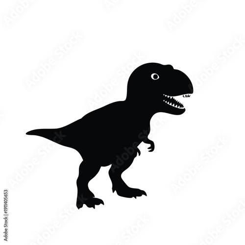 Black Silhouette of a Cartoon TRex Dinosaur.