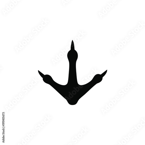 Black silhouette of a birds footprint on a white background.