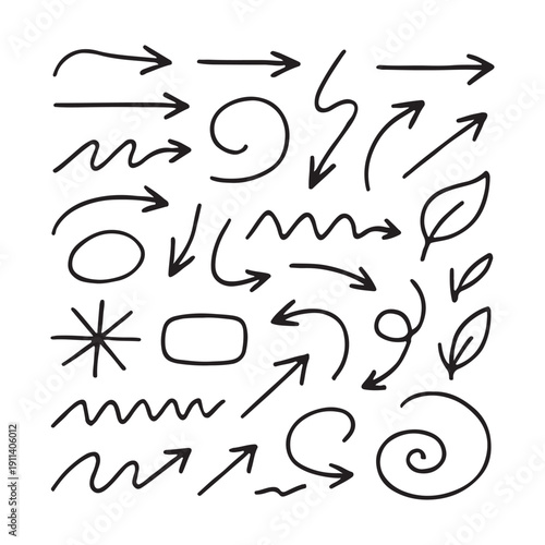 Collection of hand-drawn arrows, swirls, and organic shapes