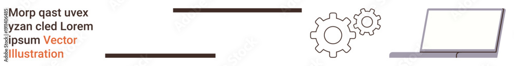 Obraz premium Productivity tools, software development, technology integration, workflow optimization, collaboration, technical design. Two gears and a laptop. Productivity tools and software development