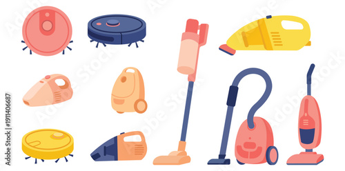 Assorted Vacuum Cleaners : A collection of various vacuum cleaner types, illustrating modern cleaning solutions for every home.