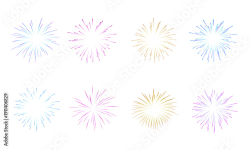 シンプルな８種類の花火素材セット（背景なし）