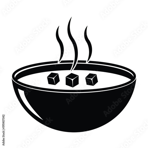 Steaming Soup in a Bowl: A simple yet inviting image of a hot bowl of soup, complete with cubes and rising steam. A heartwarming symbol of comfort and culinary delights.