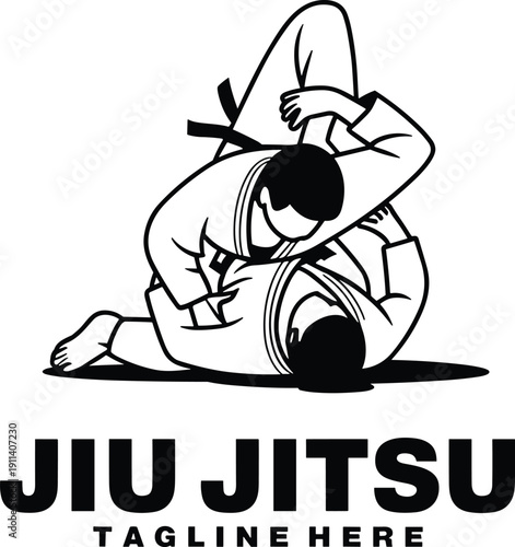 Brazilian Jiu Jitsu Submission Vector Logo, Martial Arts Ground Grappling Fighters Illustration for Academy Branding, Training Promotion and Combat Sports Design