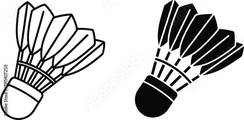 Badminton Shuttlecock Icon Set with Outline and Glyph Styles for Sports Apps, Athletic Equipment Branding, Tournament Logos, and Minimalist Competition Illustrations