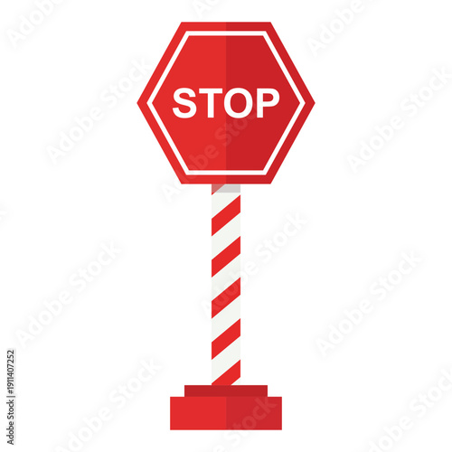 Stop Sign Illustration: A clear and concise depiction of a red and white stop sign. A visual representation that is instantly recognizable and designed to quickly convey information.