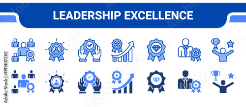 Leadership Excellence Icon Collection,  featuring Leadership, Excellence, Superior, Performance, Quality, Achievement, Success.