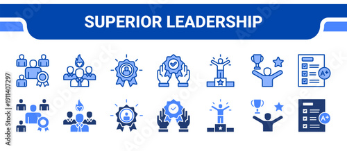 Superior Leadership Icon Collection,  featuring Leadership, Leader, Excellence, Superior, Champion, Success, Results.