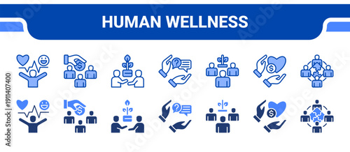 Human Wellness Icon Collection,  featuring Wellness, Humanity, Support, Assistance, Society, Generosity, Unity.