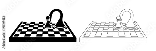 Strategic chess game with a pawn and queen on a checkered board