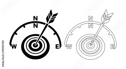 Compass points to bullseye target, symbolizing direction and precision in achieving goals.