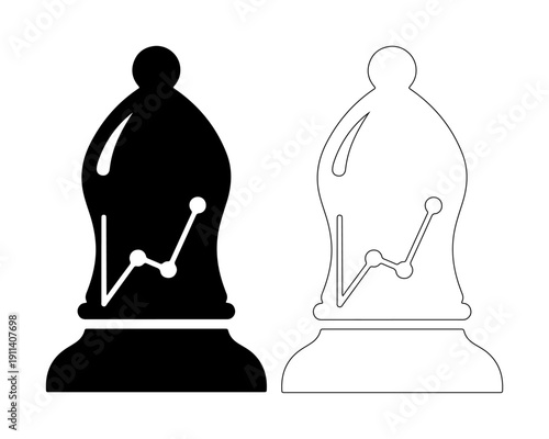 Two chess bishops, one black and one white outline, with a rising trend line graph on their bodies.