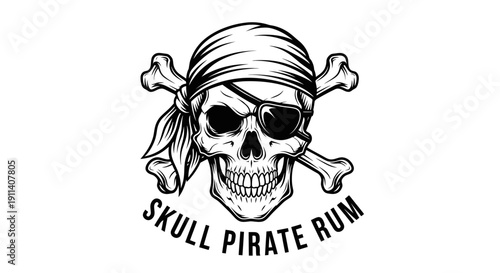 Pirate Skull with Bandana, Eyepatch and Crossed Bones: "Skull Pirate Rum"